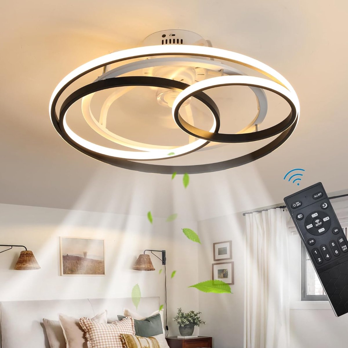 Equivera Plafonniere met Ventilator - Plafondventilator - Plafondventilator Afstandsbediening - Plafondventilator Slaapkamer - Plafond Ventilator met Verlichting - Plafondlamp - Plafonniere - Ideaal voor in uw slaapkamer!