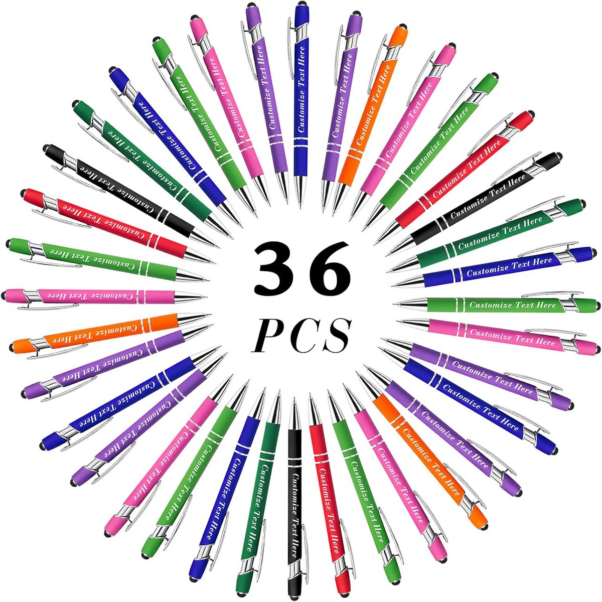 Gepersonaliseerde pennen - Schrijfpennen met stylus - Cadeaus personaliseren - 2-in-1 functie - 36 stuks - Zwart