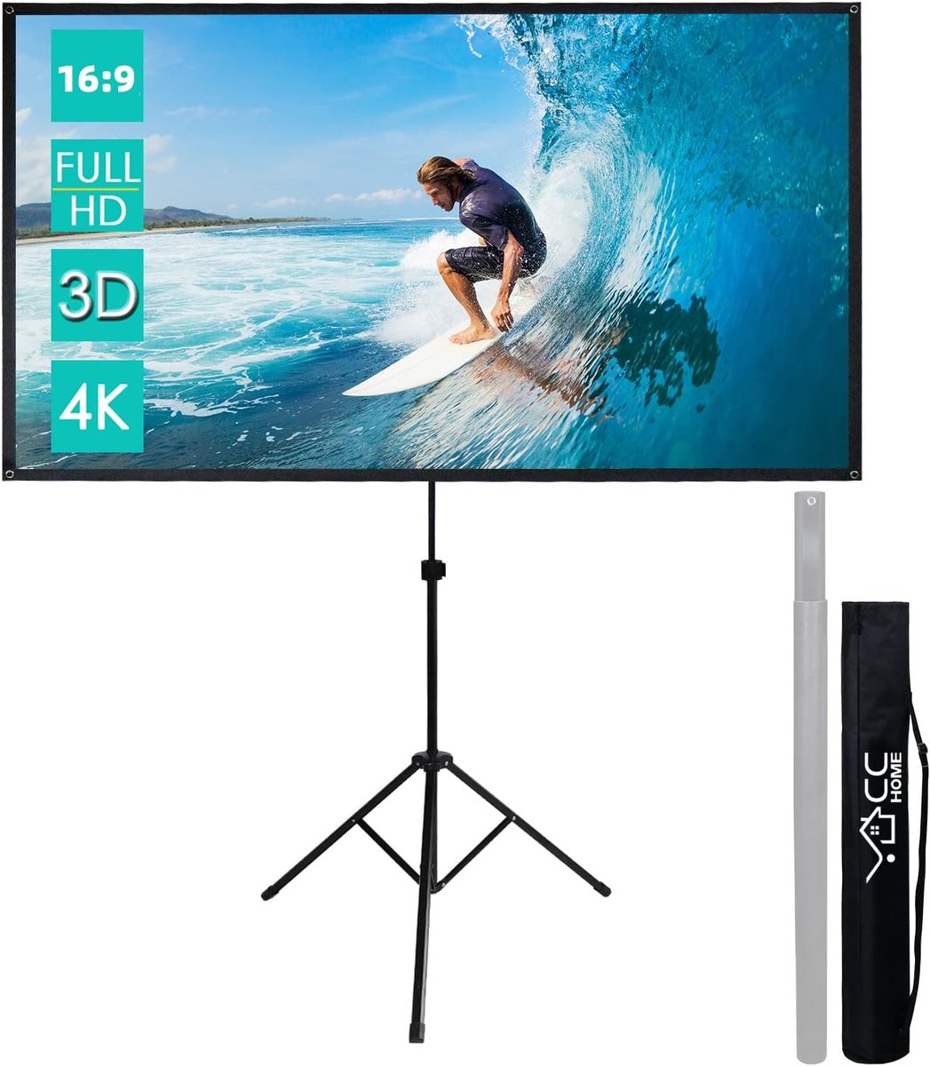 Opvouwbaar projectiescherm - Rollo scherm - Home cinema - Stabiele driepoot - 100 inch - Wit