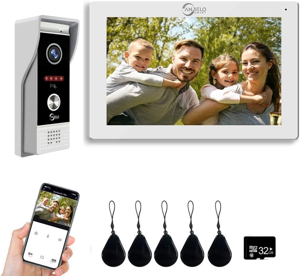 Video Deurbel - Beveiligingscamera Set - Veilig Huis - 7 Inch Touchscreen - 1080p HD - Wit