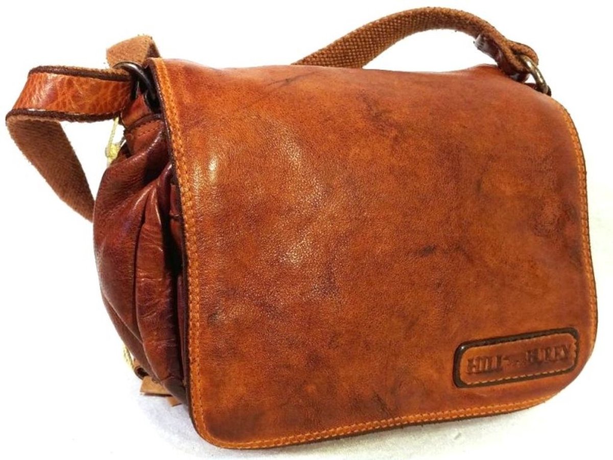 Hillburry leren schoudertas gewassen leer bruin