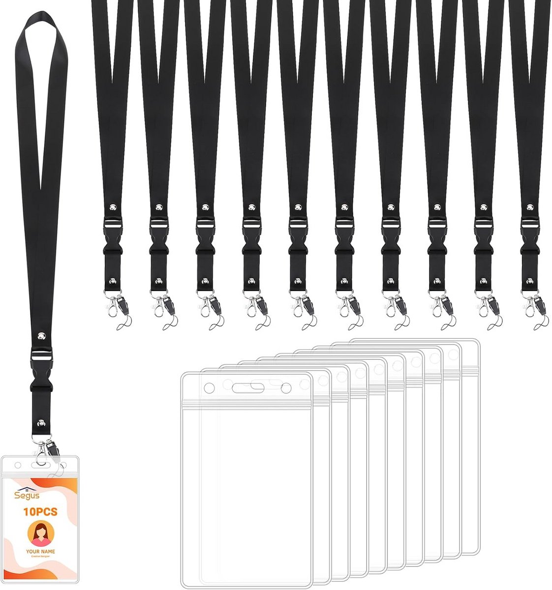 Kaarthouder met Lanyard - Badgehouder Set - Identificatie Tonen - Waterdichte Bescherming - 10 Stuks - Zwart