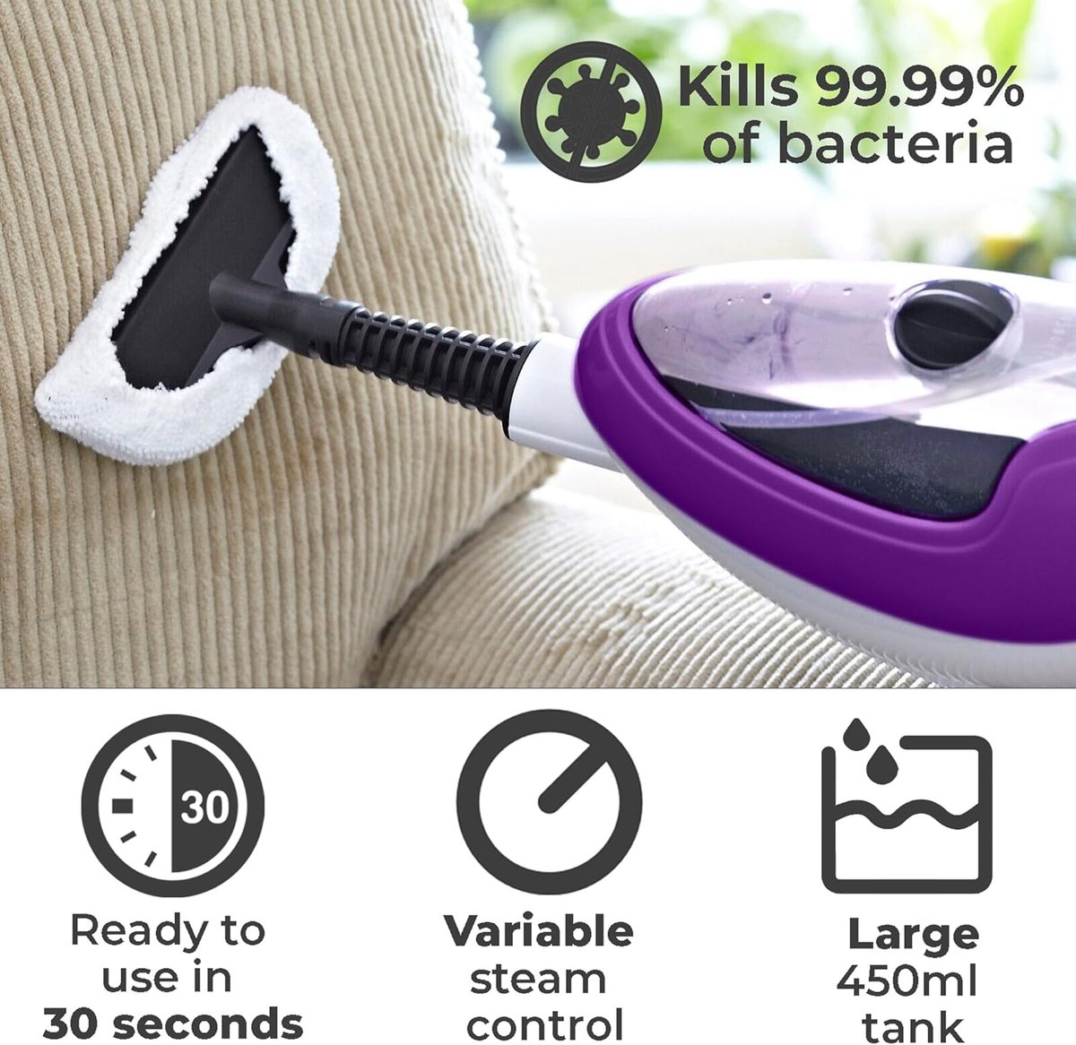 Stoomreiniger 10-in-1 - Multifunctionele Stomer - Hygiënisch Huis - Snel Verwarmend 1500W - 450ml Tank - Paars — cadeau in Cadeau-ideeën - foto 5