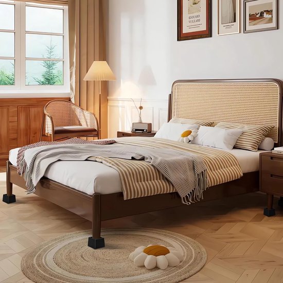 Houten bedverhogers 2,5 inch, 4 stuks, zwaarbelasting tot 2000 lbs, antislip rubberen pads, geschikt voor bank, bureau, tafel, zwart van Merkloos — afbeelding 5