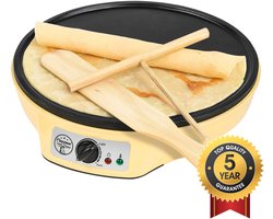 Bestron Pannenkoekenmaker - ASW602 - 1000W - Crêpemaker - 30cm - Geel - Incl houten stapel en verdeler - 5 jaar garantie