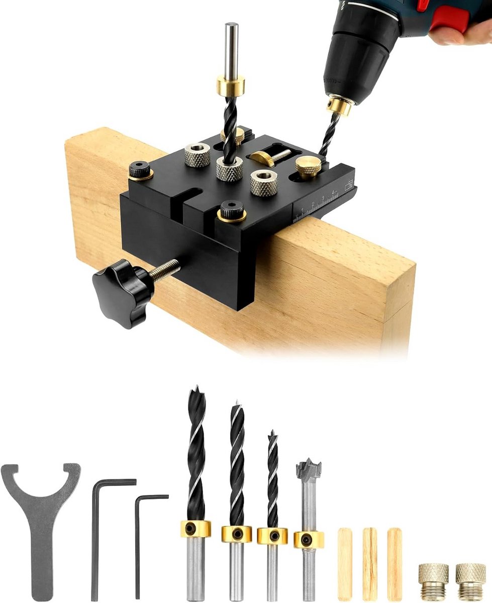 Houtbewerking Jig Set - Gereedschap Mal - Meubels Maken - 3-in-1 Functionaliteit - 5-60 mm Klembereik - Zilver