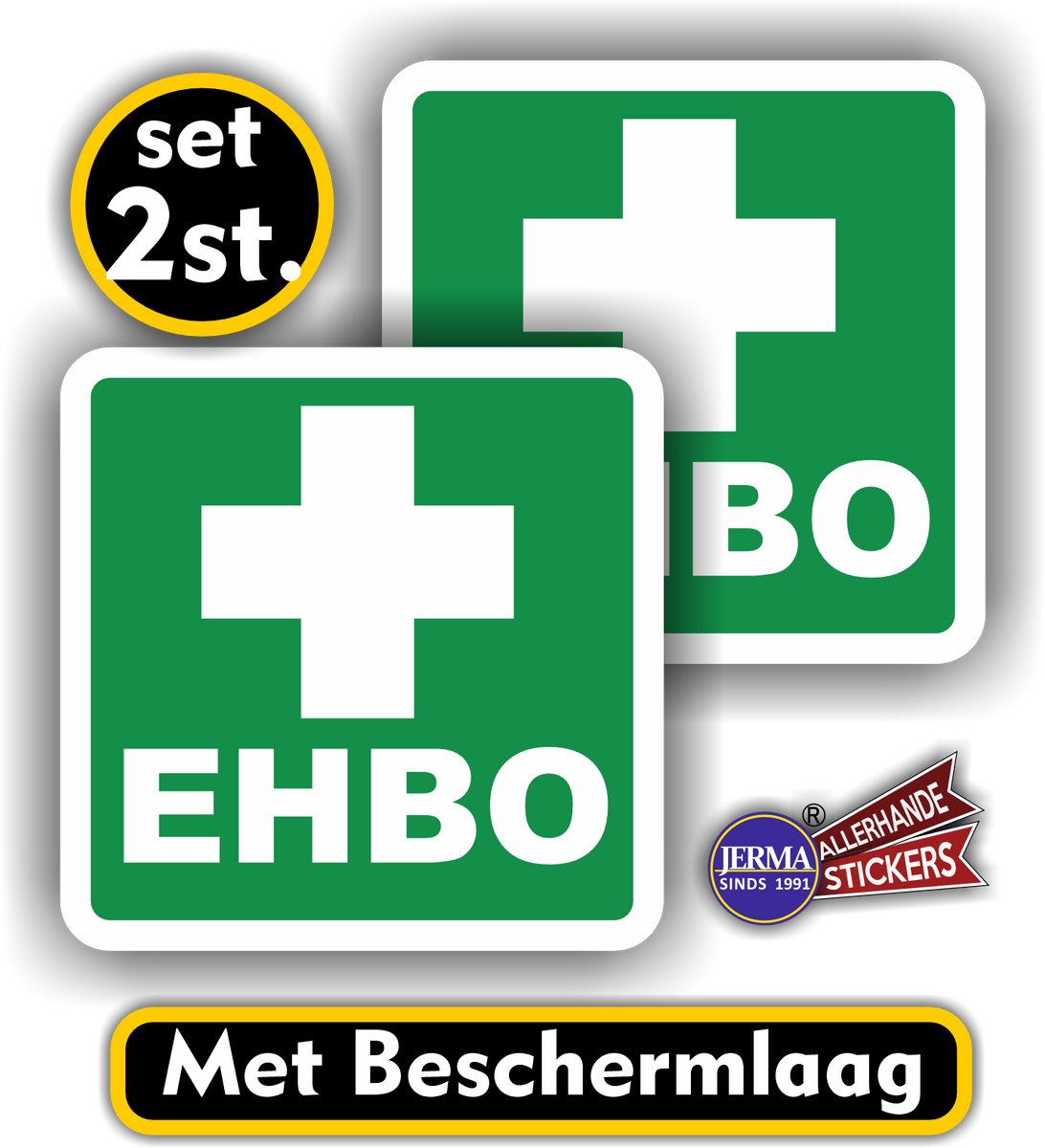 Jerma - EHBO Sticker - 2 stuks - 14 x 14 cm p.st. - vinyl - zelfklevend - transparant beschermlaag