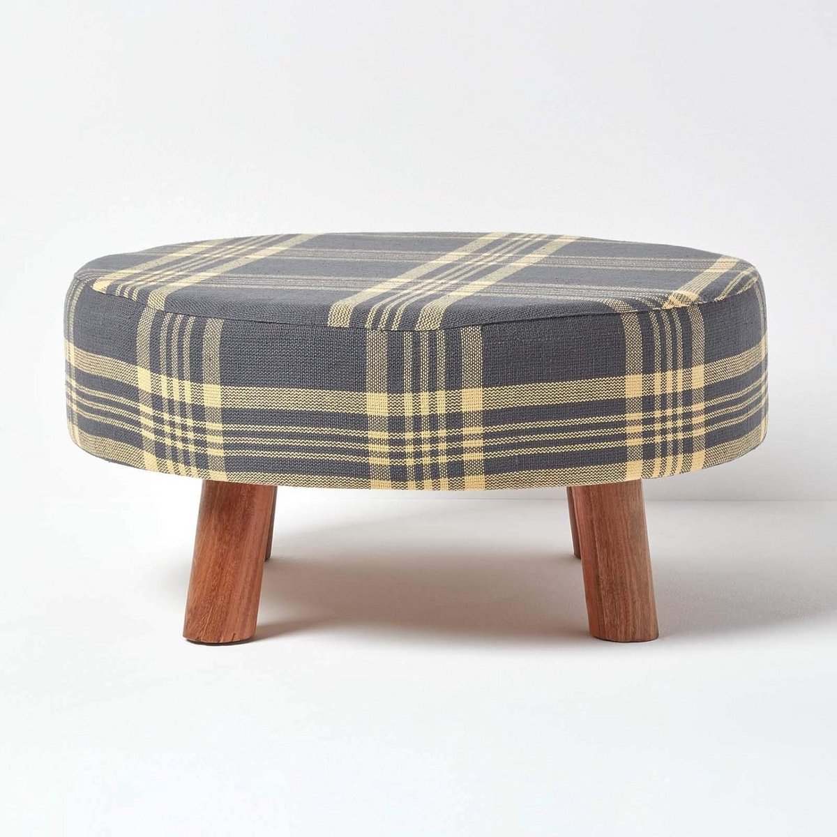 Ronde Voetenbank - Poef Hocker - Ontspannen Zitten - Modern Tartan Design - 62 x 62 x 30 cm