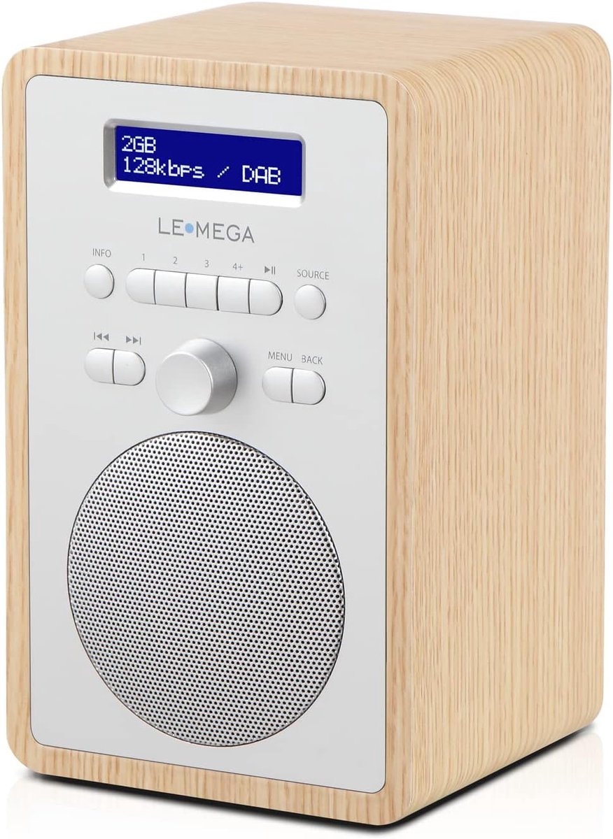 Digitale Radio - Wekkerradio - Muziek Luisteren - Dubbele Alarmklok - 18 cm hoog - Wit Eiken