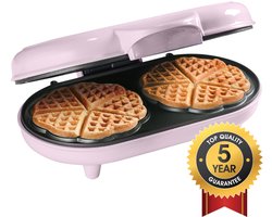 Bestron Gaufrier double pour gaufres classiques en forme de cœur, Gaufrier avec revêtement anti-adhésif, 1000 Watts, Couleur: Rose