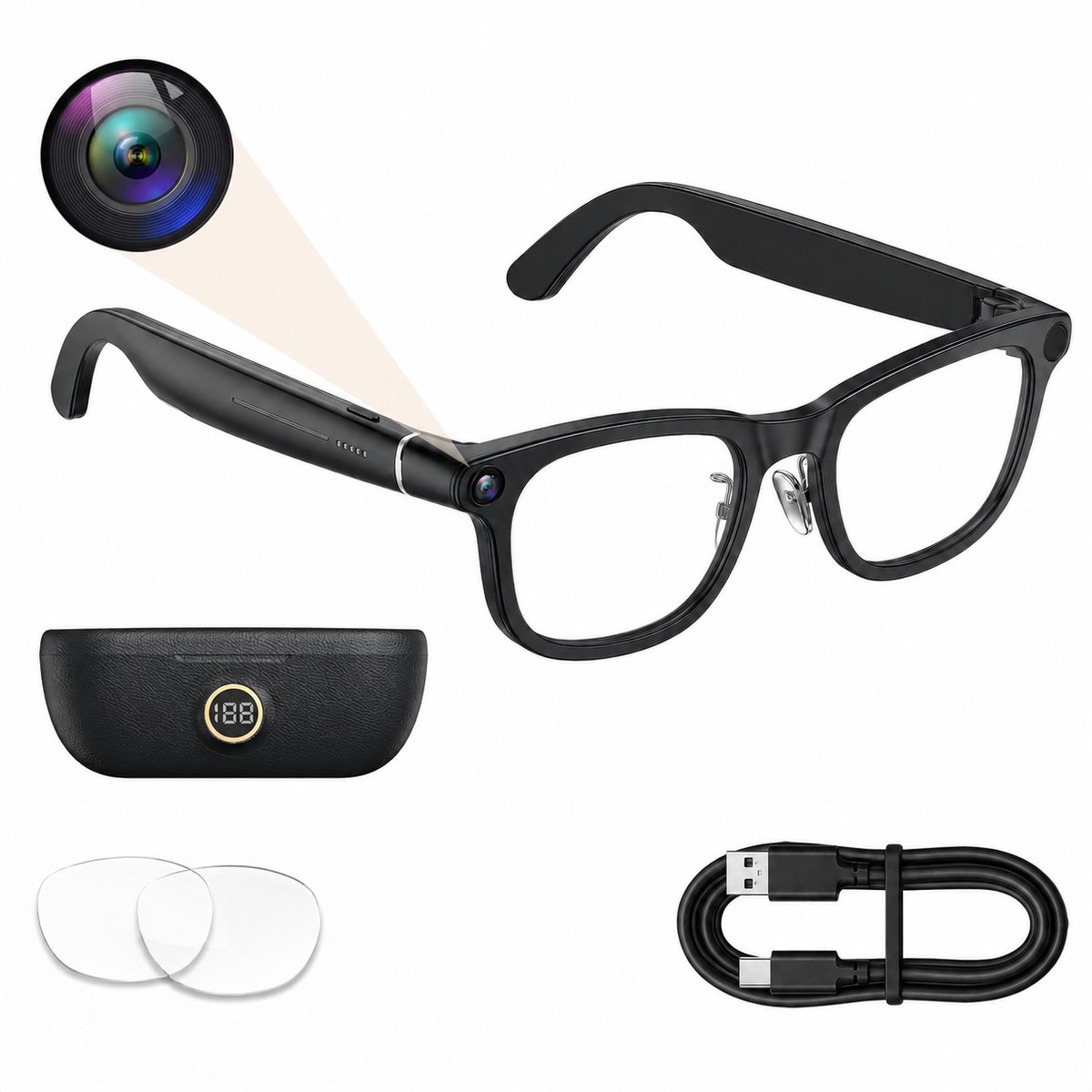 K&L Camera Bril met 30MP Foto Camera - 4K HD – 3820MAH – Mini Spy Camera - Smart Bril - NL-app - Oplaadhoes