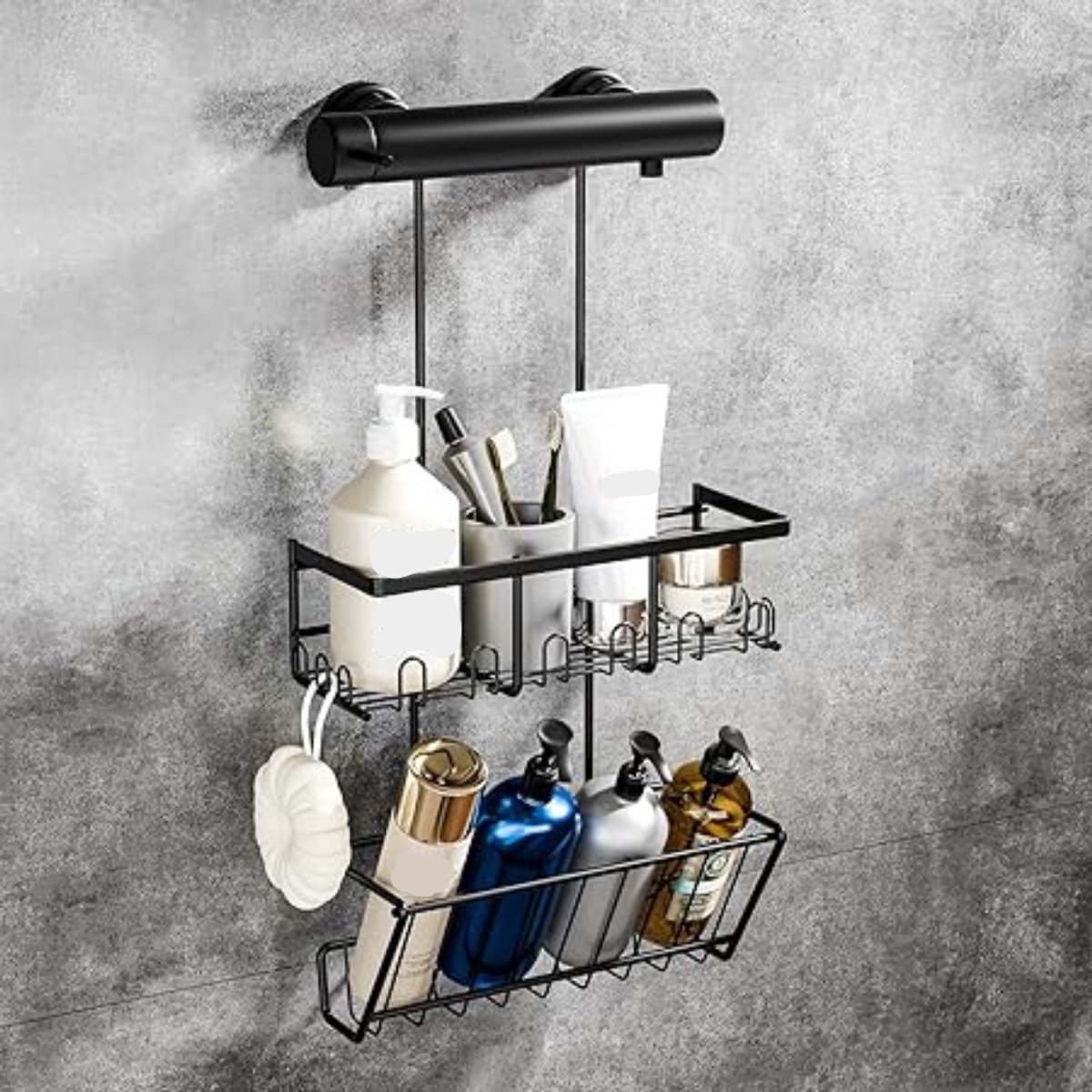 QIN® Doucherek aan Douchewand - Doucherek Zonder Boren - Doucherek Hoek - Zwart - 10cm x 28cm x 54cm