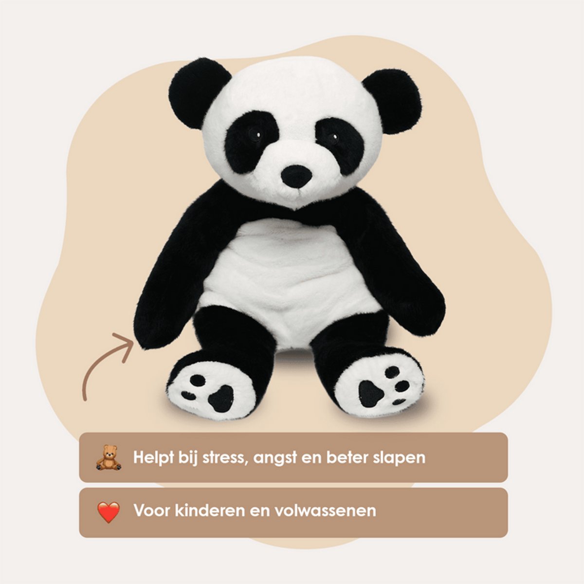 Lotgenootje Verzwaringsknuffel Panda - 45cm/2kg - Verzwaarde Knuffel - Weighted Stuffed Animal - Sensorisch Speelgoed - Zware Knuffel Anxiety - Plushie — afbeelding 9