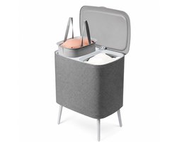 LifeLux Dubbele wasmand op poten - Wasmand met Deksel 60L – 2 Vakken uitneembaar Waszakken – Verhoogde Wasmand – Grijs