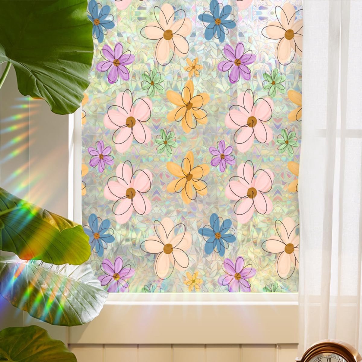 QIN® Raamfolie Glas in Lood - Raamfolie Zelfklevend - Raamfolie - Transparant - 45cm x 200cm x 1cm