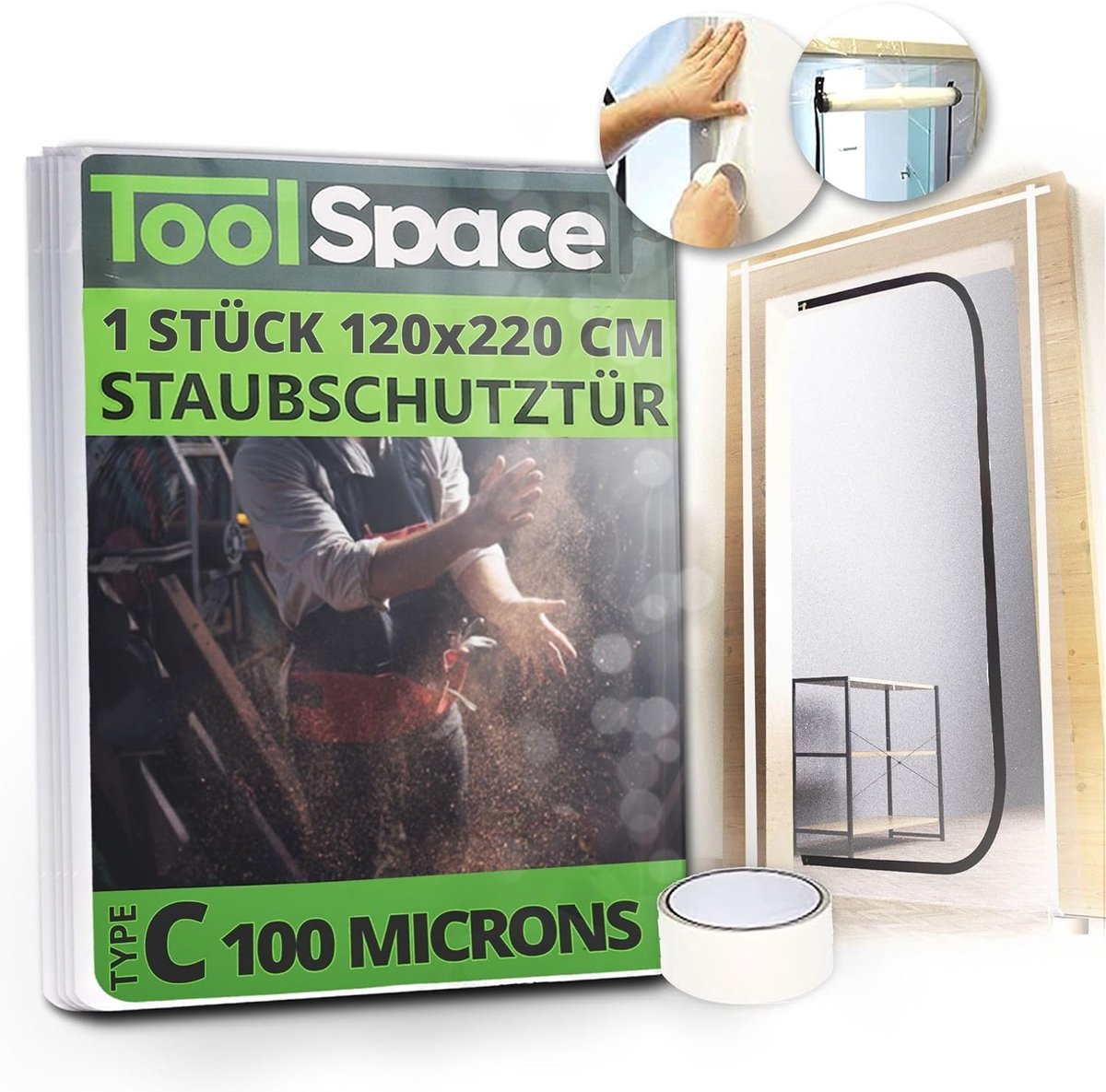 Stofdeur met rits - Plastic folie - Renovatie project - Herbruikbaar en scheurvast - 220 x 120 cm - Transparant