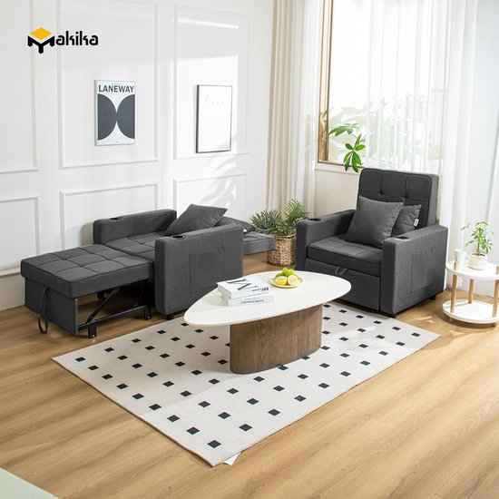Sleeping Chair Sofa Bed Tommy Foldable 3in1 with Armrests - Bed Function - Adjustable Backrest - 2 Cushions Cup Holder - Up to 150 kg Folding Bed Sofabed Bed Chair in Dark Grey — afbeelding 2