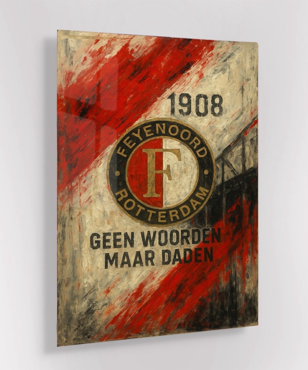 glas schilderij - Feyenoord 1908 - 40x60 cm - Abstracte kunst - Huis decoratie woonkamer - Keuken muur schilderijen - Wanddecoratie accessoires - Kamer interieur - voetbal