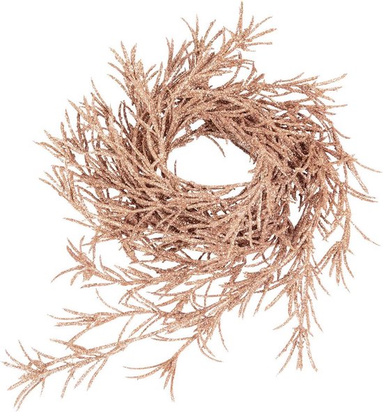 Kunstbladeren Slinger - Kerstboom Decoratie - Feestelijke Aankleding - Met Glitter Details - 3 x 183 cm - Roze Goud