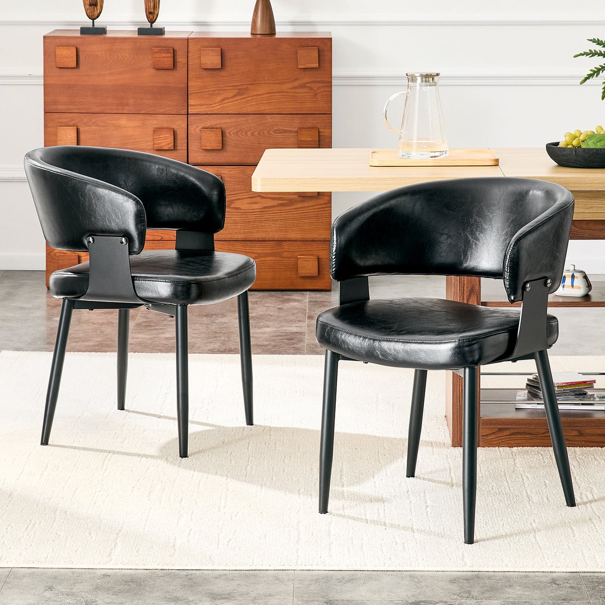 Clruro Eetkamerstoel - Onbekend - Mid century eetkamerstoel set van 2 kunstleer armleuningen retro design - Set van 2 - Onbekend - Onbekend Zwart