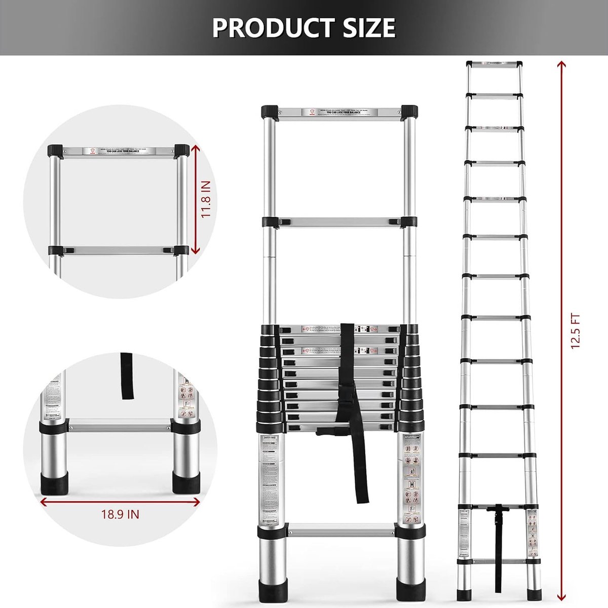 Aluminium telescopische ladder - Vouwladder - Rechte ladder - Trapladder - Schuift naar binnen - Uitschuifbaar - Multifunctioneel - Opvouwbaar - 3,9 meter – foto 5