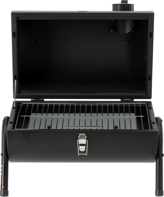 Compacte Houtskoolbarbecue met Deksel - Tafelbarbecue & Reisbarbecue - Dubbel Chroom-Plated Grillrooster (34 x 21 cm) - Met Ventilatieschuif & Houten Handgreep - Zwart — afbeelding 3