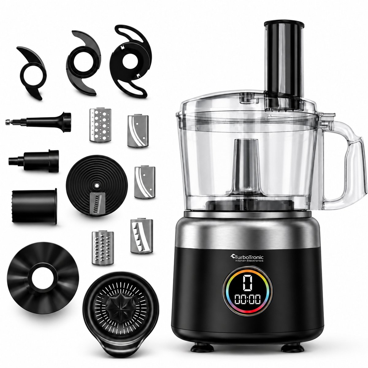 TurboTronic FP700 Keukenmachine - Foodprocessor - 1.2 Liter - Keukenrobot - 1900W - Zwart