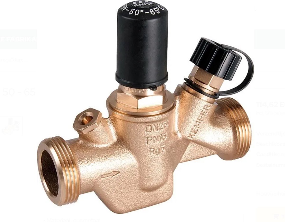 Kemper MULTI-THERM Automatische Inregelafsluiter - DN15 - 3/4 Inch Buitendraad - 50-65 °C - Brons - Thermostatische Regelfunctie