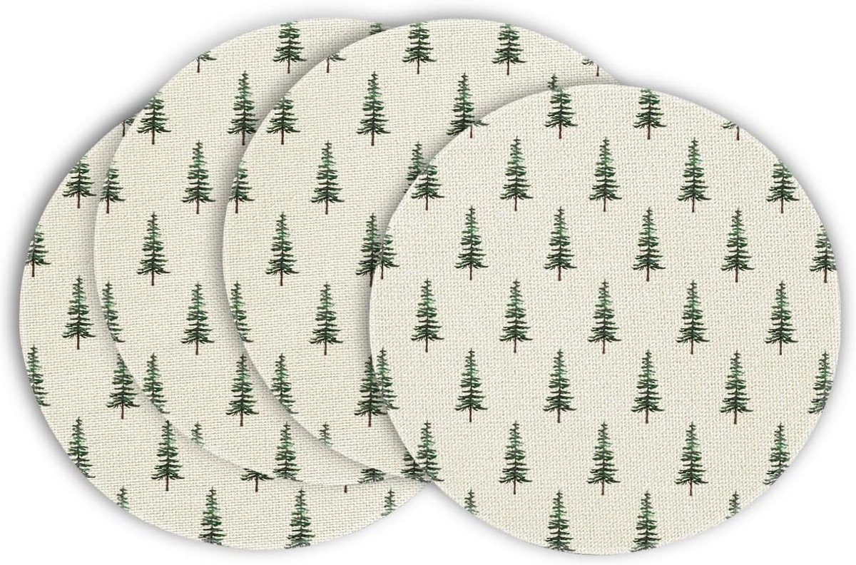 Tafelkleden Set - Onderzetters Keuken - Tafel Decoratie - Kreukvrij Materiaal - 4 Stuks 37 cm - Groen Met Bomen