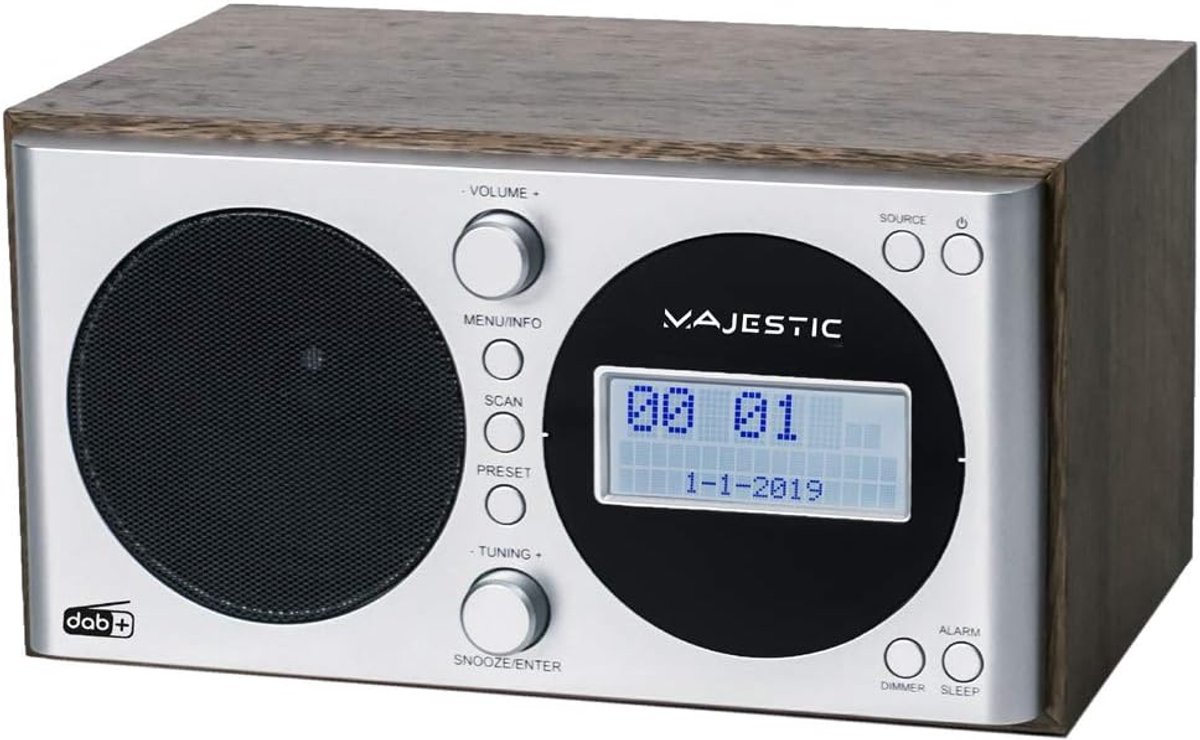 DAB Radio - Vintage Klokradio - Ontwaken Muziek - Twee Alarmen - LCD Display - Hout Zilver