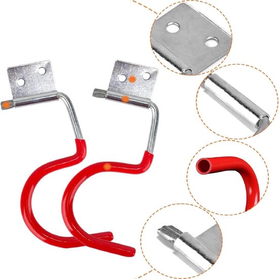 Tuingereedschapshouder, metalen haken, 15 stuks, rode haken, bezemhouder, gereedschapshouder met 30 stuks schroeven, ophanging voor tuingereedschap, met antislip rubberen coating, voor — afbeelding 2