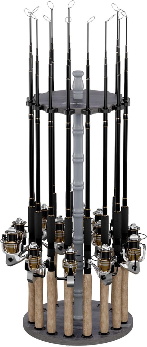 Hengelhouder - Stokkenrek - Vistuigen Opbergen - Ruimte voor 16 hengels - 50 cm hoog - Schuurhout
