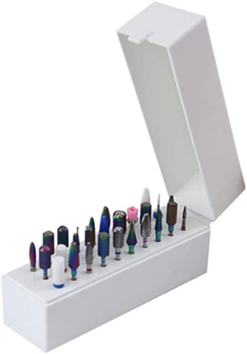 Nagelboor Opbergdoos - Organizer Container - Nagelbits Houden - Stofdichte 30 Gaten - 13 x 3.9 x 6 cm - Wit