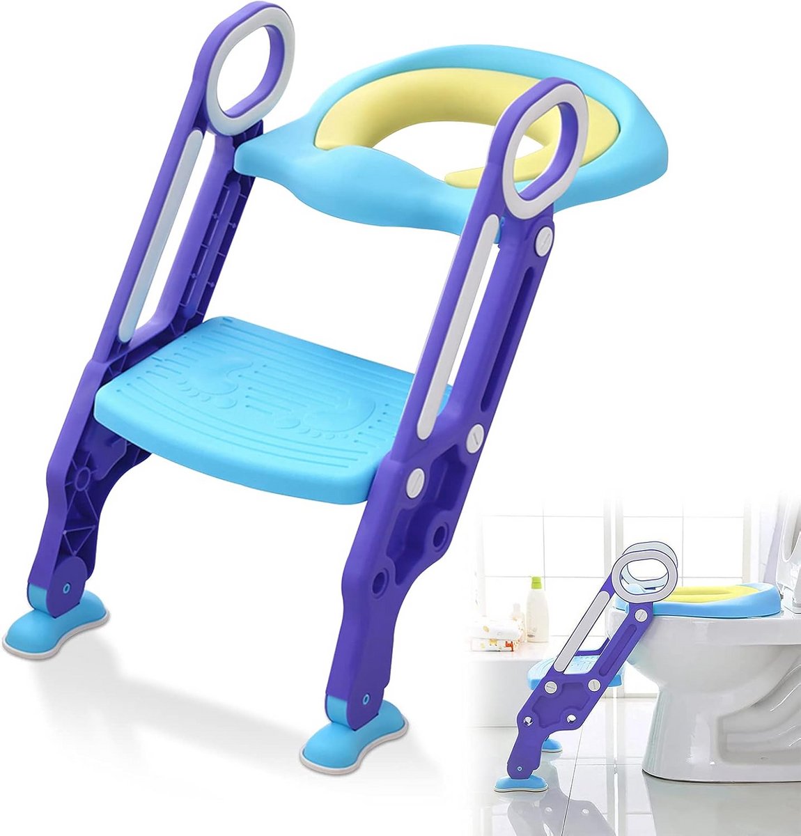 Kinder toiletbril - Potjestrainer met trap - Zindelijkheidstraining - Verstelbare hoogte - 1-7 jaar - Blauw