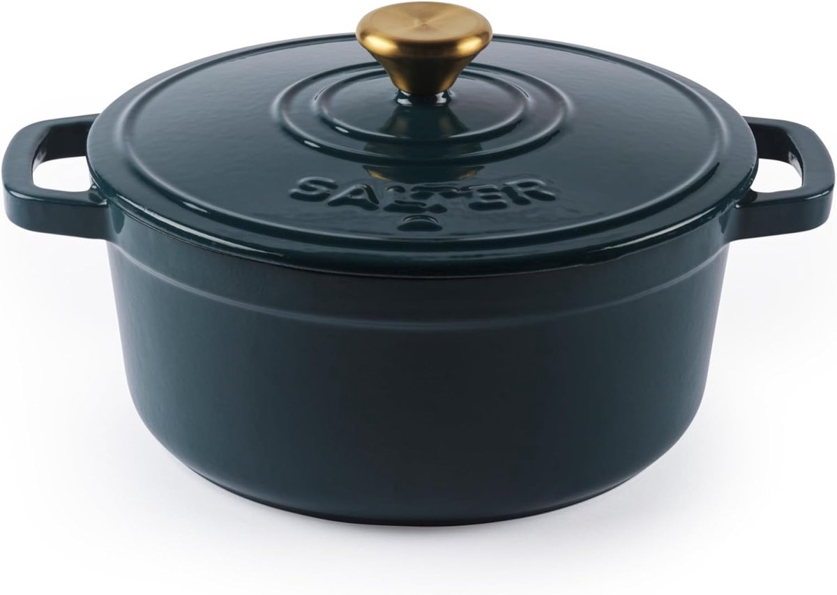 Gietijzeren Pan - Braadpan Stoofpan - Langzaam Koken - Zelfbasterende Deksel - 3.4 Liter 24cm - Groen