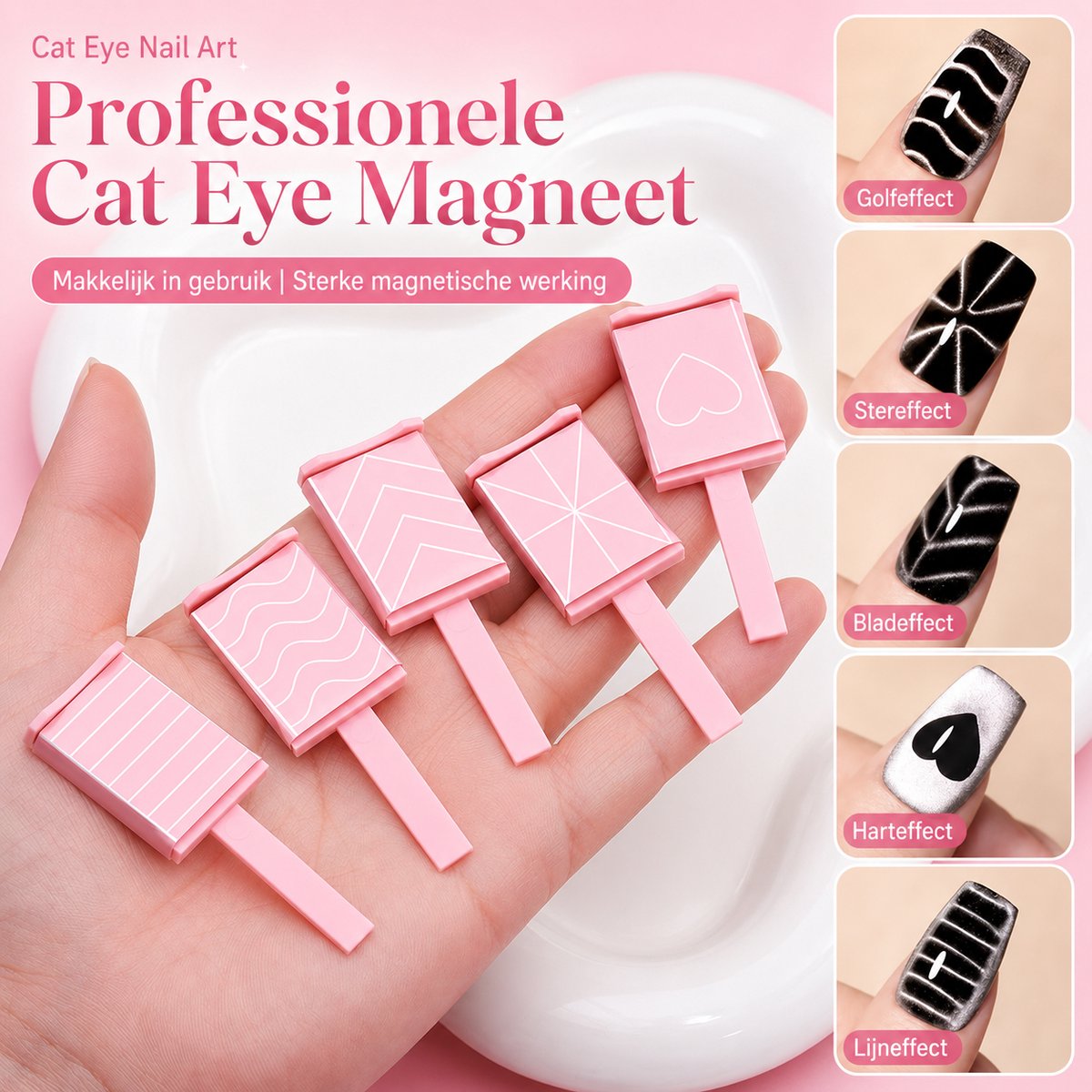 Cat eye magneet set voor nagels - 5 nail art magneten voor gel nagellak en gellak en cat eye magnet effect