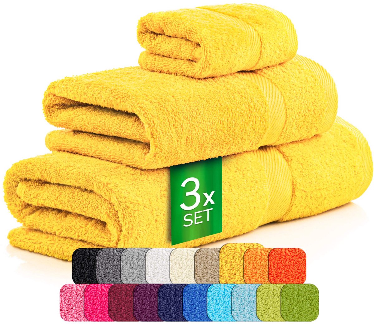 etérea Carli handdoekenset 3-delig – geel – 100% katoen – handdoek & douchehanddoek – OEKO-TEX Made in Green
