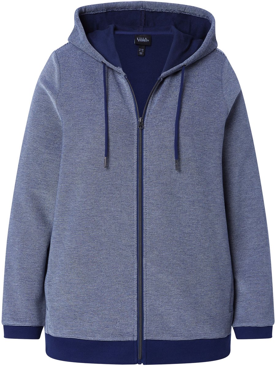 Ulla Popken - Dames - Sweatvest structuur capuchon lange mouwen - Inktblauw - Maat 42+