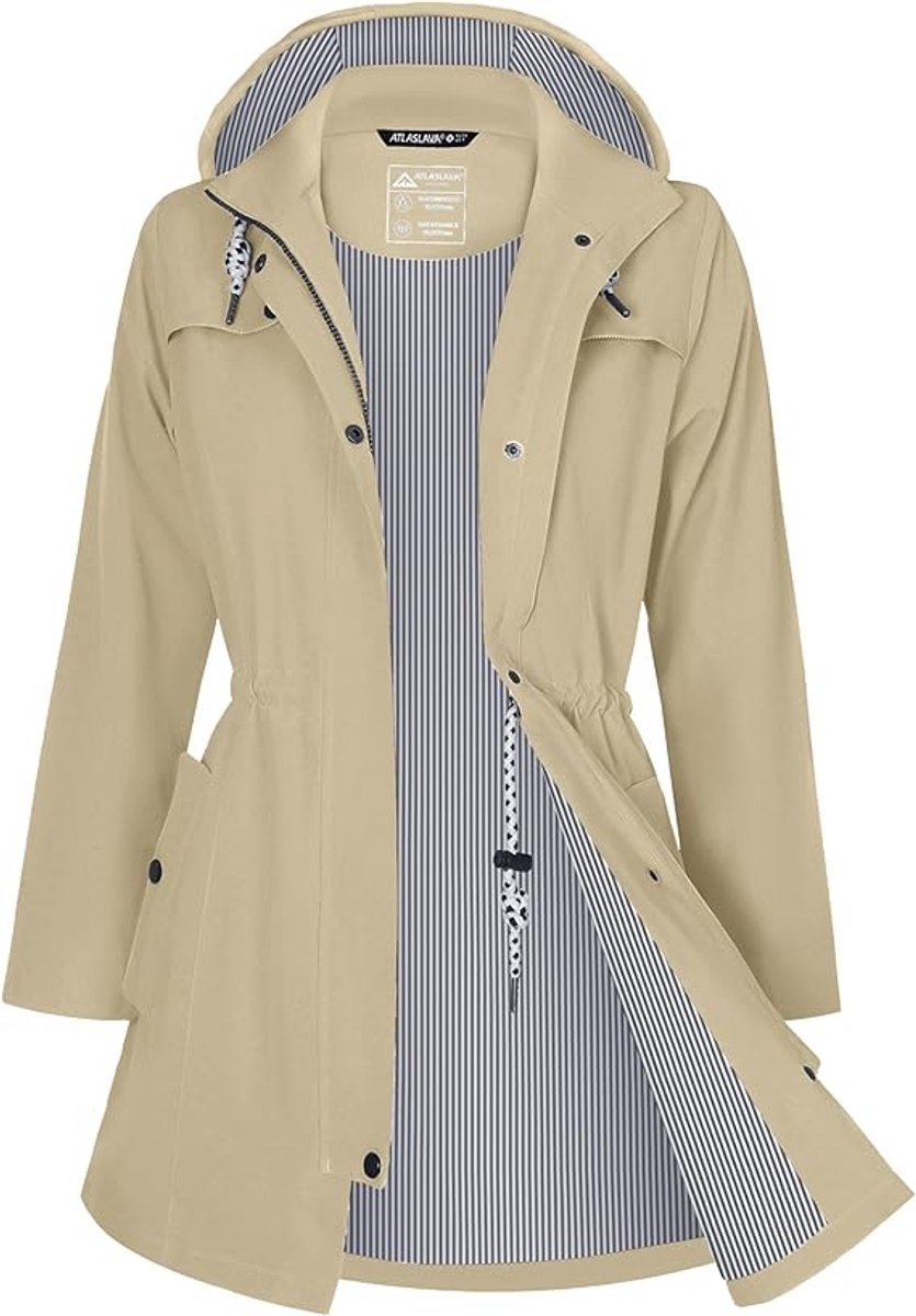 Daity Regenjas dames lang | waterdicht en ademend met capuchon voor buiten - Maat L