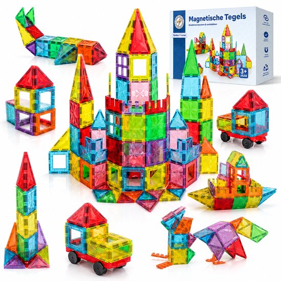 Little Monkeez Magnetic Tiles - 120 Stuks - Magnetische Tegels - Magnetisch Speelgoed - Educatieve Bouwblokken