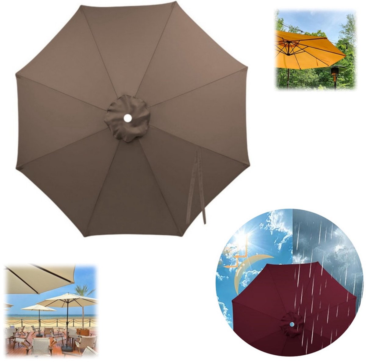 Vervangend doek voor parasols met 8 baleinen – Waterdicht doek – Groot parasoldoek voor buiten – Vervangend doek voor terras-, middenmast- en zweefparasols – Vervangende zonwering – Geschikt voor markt- en terrasparasols – Diameter 300 cm