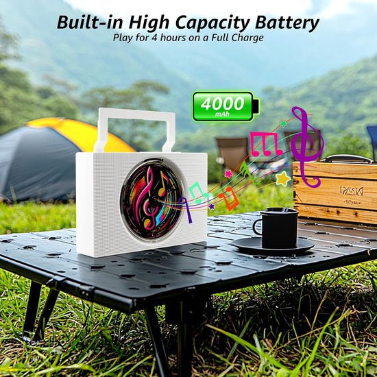 Draagbare cd-speler met Bluetooth - Oplaadbare cd-speler met FM-radio, USB, AUX en afstandsbediening - Stereogeluidssysteem met 4000 mAh-batterij - Ondersteunt cd/cd-r/cd-rw/mp3/wma（Wit） — afbeelding 5