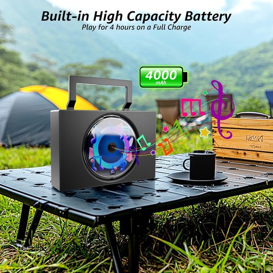 Draagbare cd-speler met Bluetooth - Oplaadbare cd-speler met FM-radio, USB, AUX en afstandsbediening - Stereogeluidssysteem met 4000 mAh-batterij - Ondersteunt cd/cd-r/cd-rw/mp3/wma（Zwart） — afbeelding 5