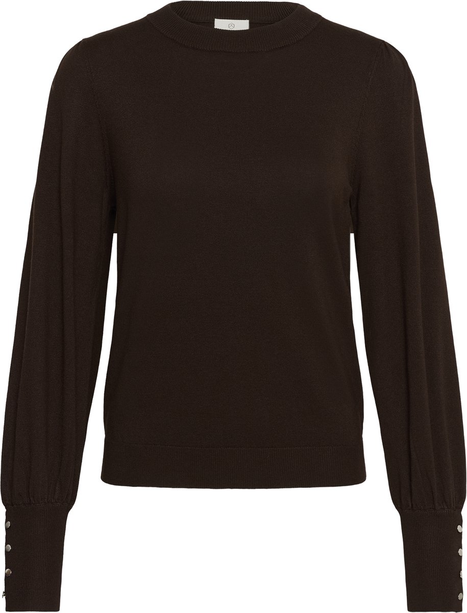 Kaffe KAlizza Round Neck Pullover Buttons Dames Trui - Coffee Bean