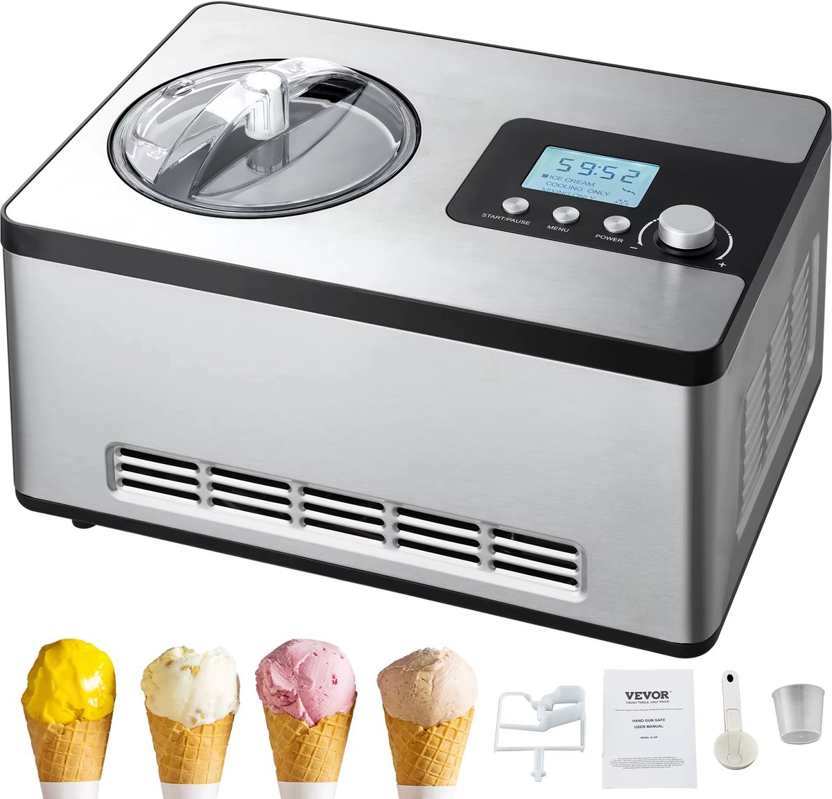 CreateEcom automatische ijsmachine - ijsmaker - ingebouwde compressor - geen voorbevriezing - tot 15 schepijsjes - 3 standen - 1,5 Liter