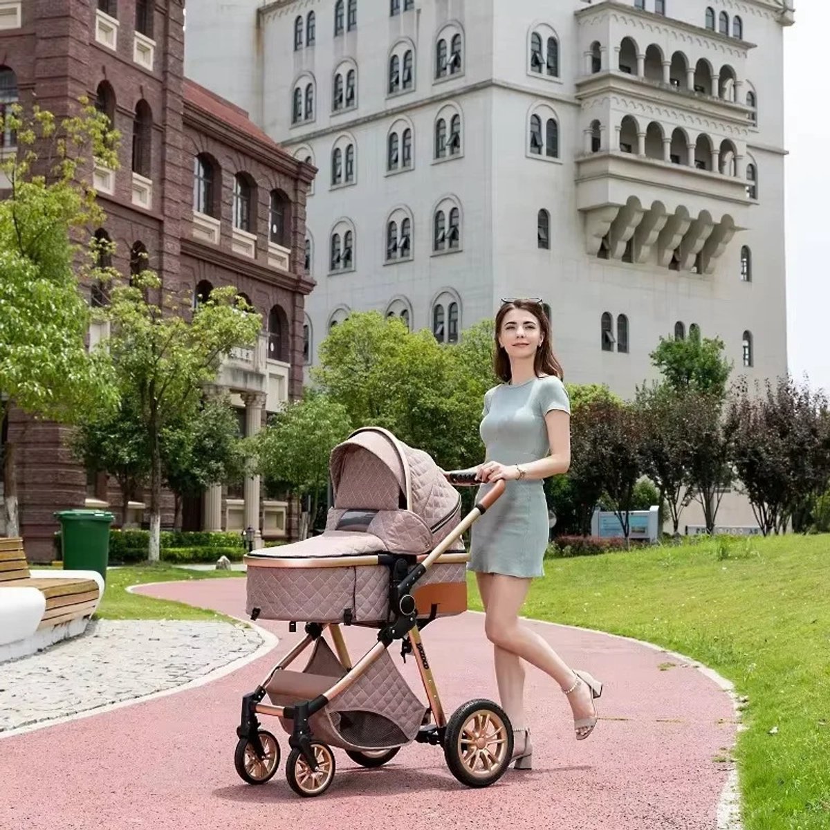 LUMÉ STORE Luxe Kinderwagen 3-in-1 - Kwalitatieve Buggy - Maxi Cosi - Opvouwbare Wandelwagen - Regenhoes - Luiertas - Beige – foto 5