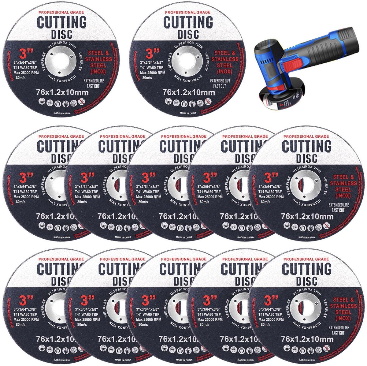 Dailygoods- Snijdisk 76 mm - 12 Stuks - Hoogwaardige Zirconium Gecoate Schijf - Metalen/Hout Snijdisk - Compact Ontwerp - Hoge Snijsnelheid - Snijschijf