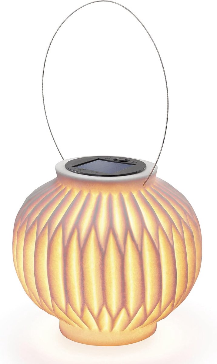 Solar Lamp - Hanglamp Buiten - Tuin Decoratie - Zandsteen Look - 15.5 x 15 cm - Zandkleur