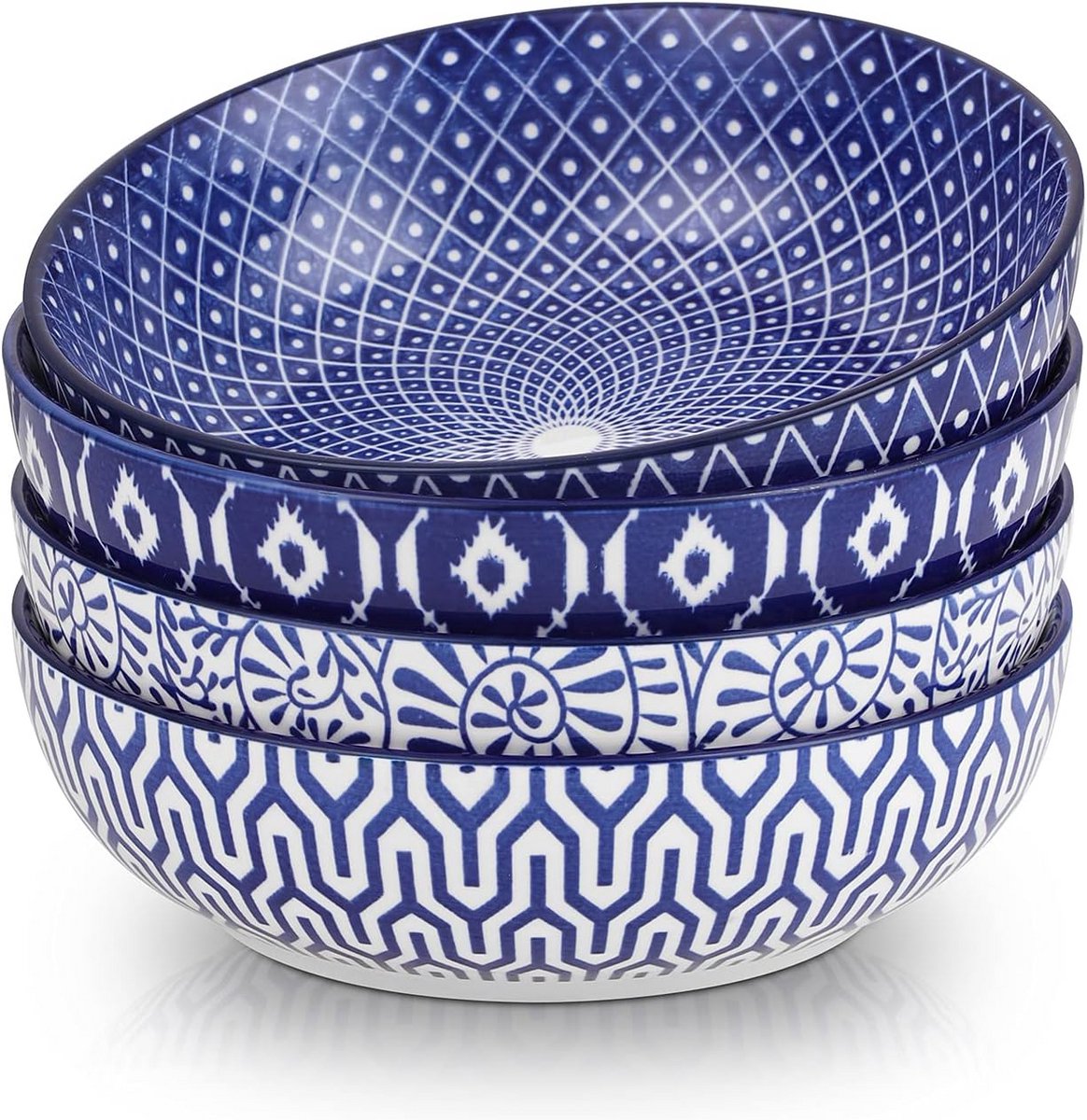 Keramische Pastabowls - Serveerschalen Set - Maaltijden Serveren - Vaatwasser Ovenbestendig - Set van 4 - Vintage Blauw