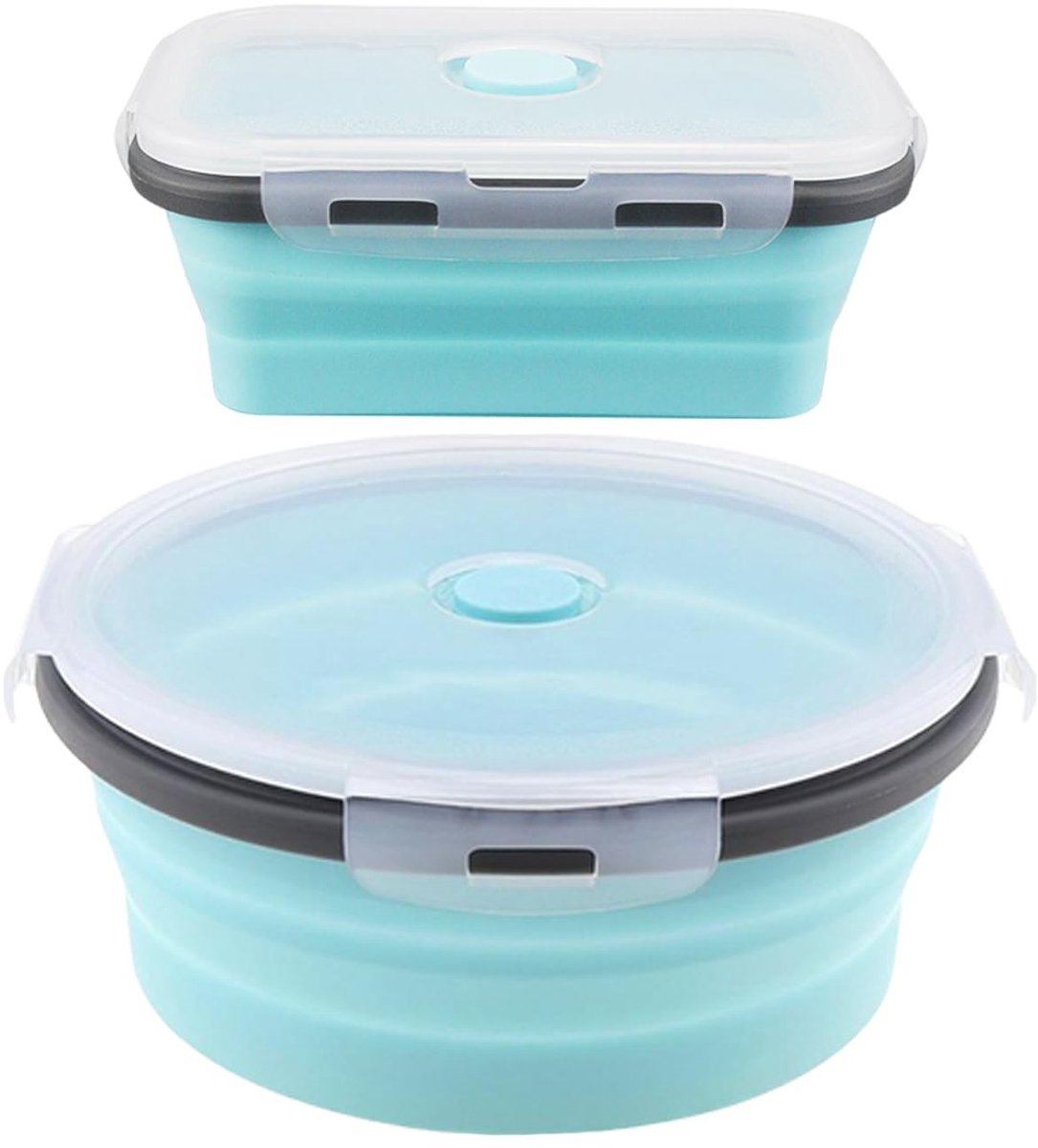 Dailygoody - Ronde en vierkante lunchbox - Telescopische opvouwbare bak - Blauw - Siliconen opbergbak - Ideaal voor kantoorlunch - Geschikt voor alle .